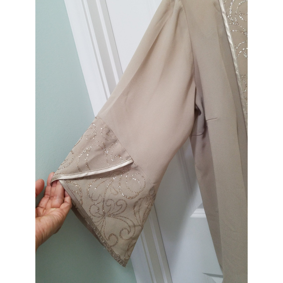 Vintage Brown Women Kimono Coat Blazer Shimmering Details Slit Bell Sleeves - Picture 3 of 10